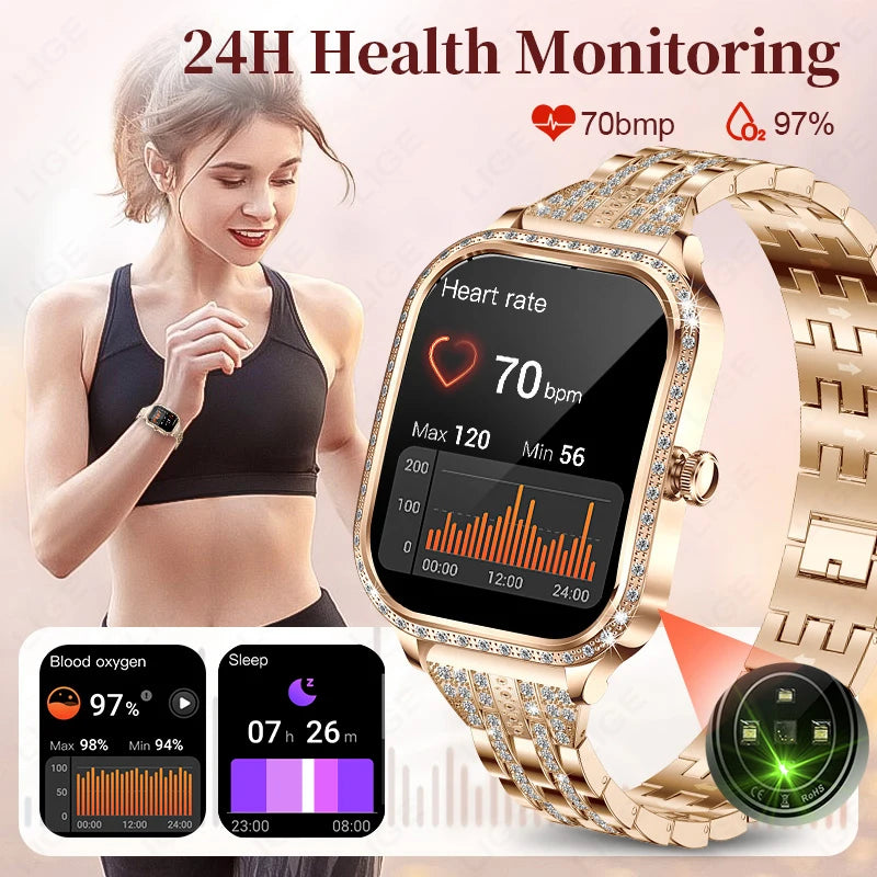LIGE Montres intelligentes pour femmes étanche Bluetooth appel Fitness Tracker Smartwatch Mujer montre numérique pour femme moniteur de fréquence cardiaque fréquence cardiaque/moniteur de sommeil/podomètre/calories