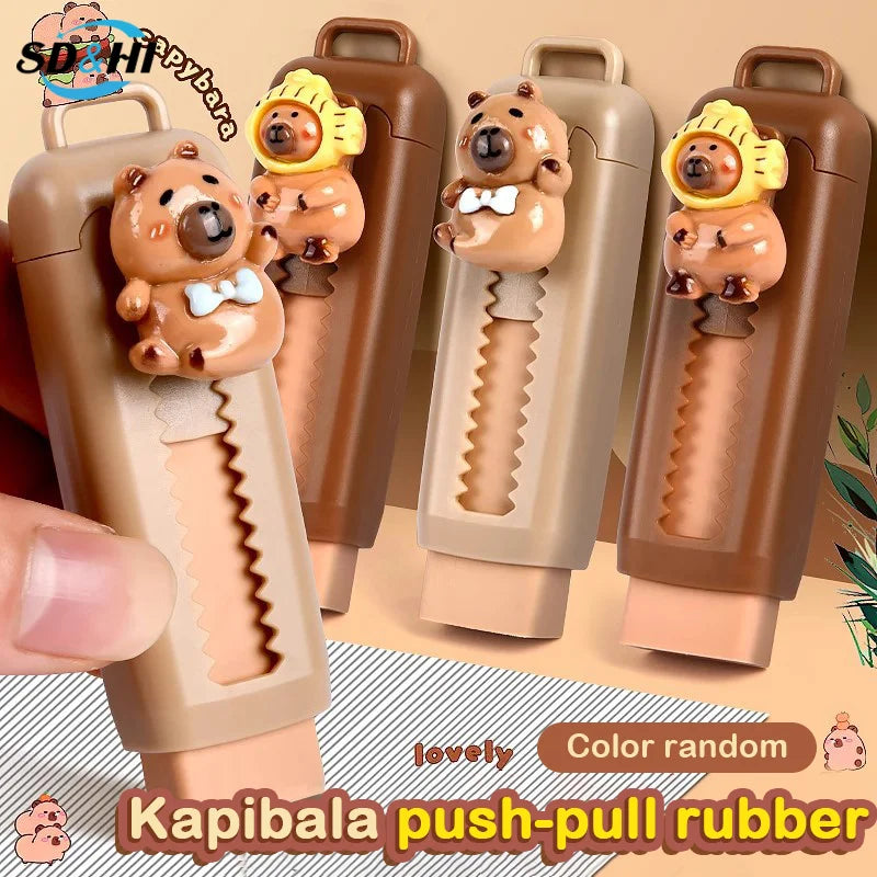 Gomme Capybara douce Kawaii Push Rib pour enfants, fournitures scolaires, papeterie gratuite pour le bureau, gomme en caoutchouc pour étudiants, cadeau propre