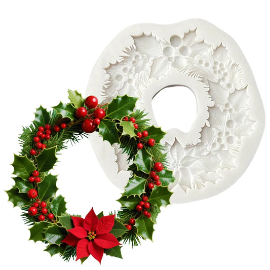 Couronne de Poinsettia en feuille de houx, moule de noël en Silicone pour Sugarcraft, biscuits, Cupcake, cuisson au chocolat, Fondant