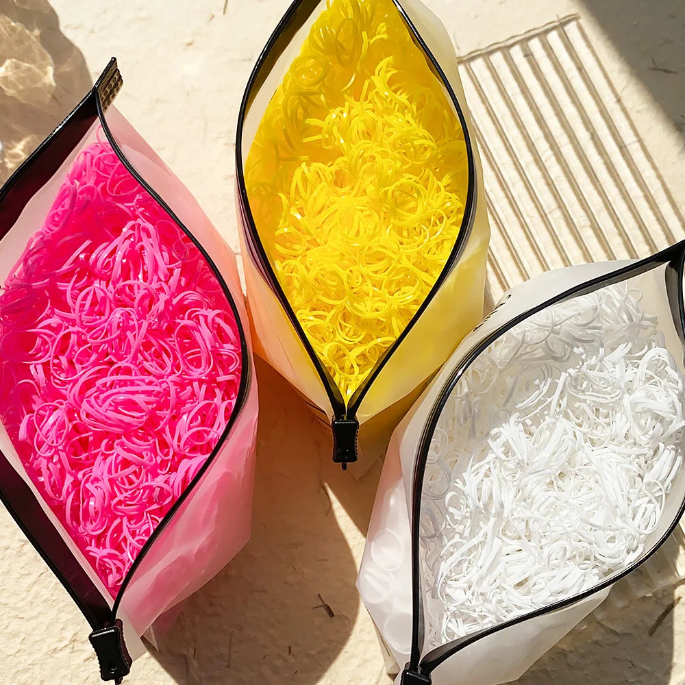 Lot de 500/1000/2000 élastiques à cheveux jetables colorés pour filles, serre-têtes pour queue de cheval, accessoires pour cheveux