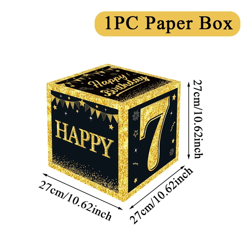 Boîte à chiffres noire et dorée pour décoration de fête d'anniversaire, fournitures pour enfant et adulte, 18, 30, 40, 50 ans