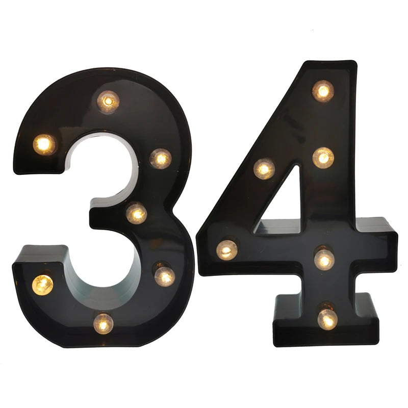 2 pièces 18 21st 30th 40th 50th 60th noir numéro LED chaîne veilleuse lampe joyeux adulte anniversaire fête décoration