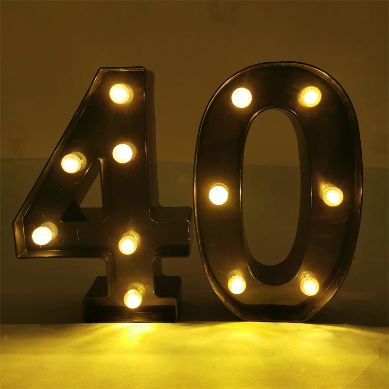 2 pièces 18 21st 30th 40th 50th 60th noir numéro LED chaîne veilleuse lampe joyeux adulte anniversaire fête décoration
