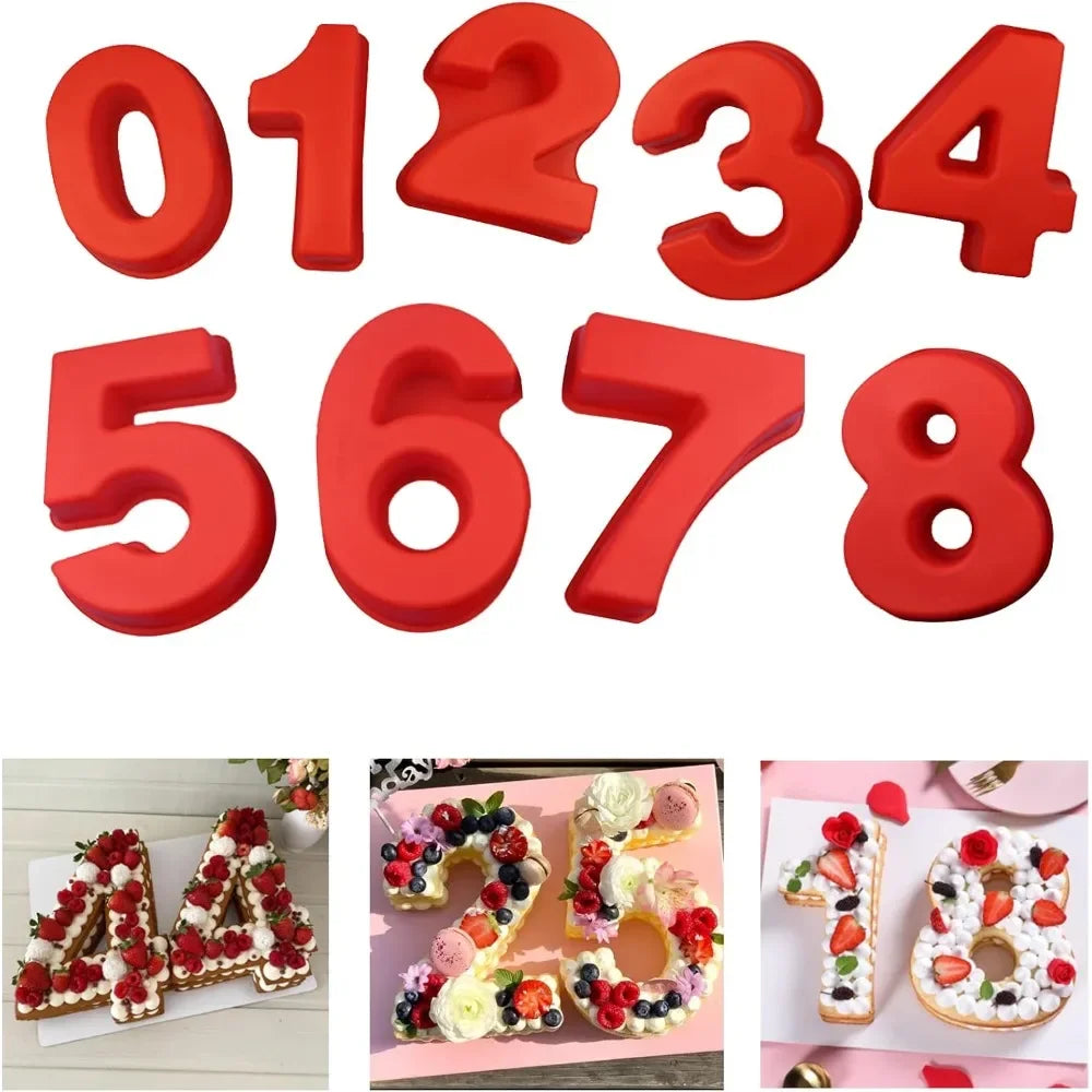 Moule à gâteau 3D grand nombre 10 pouces, moules de cuisson en Silicone 0-8 pour anniversaire, mariage, décorations de fête, bricolage, outils de cuisson à domicile