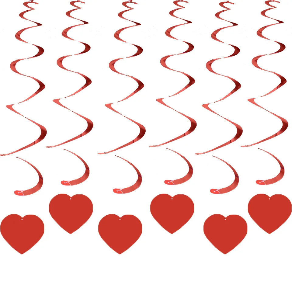 Guirlande suspendue en forme de cœur d'amour, 6 pièces, rouge/blanc