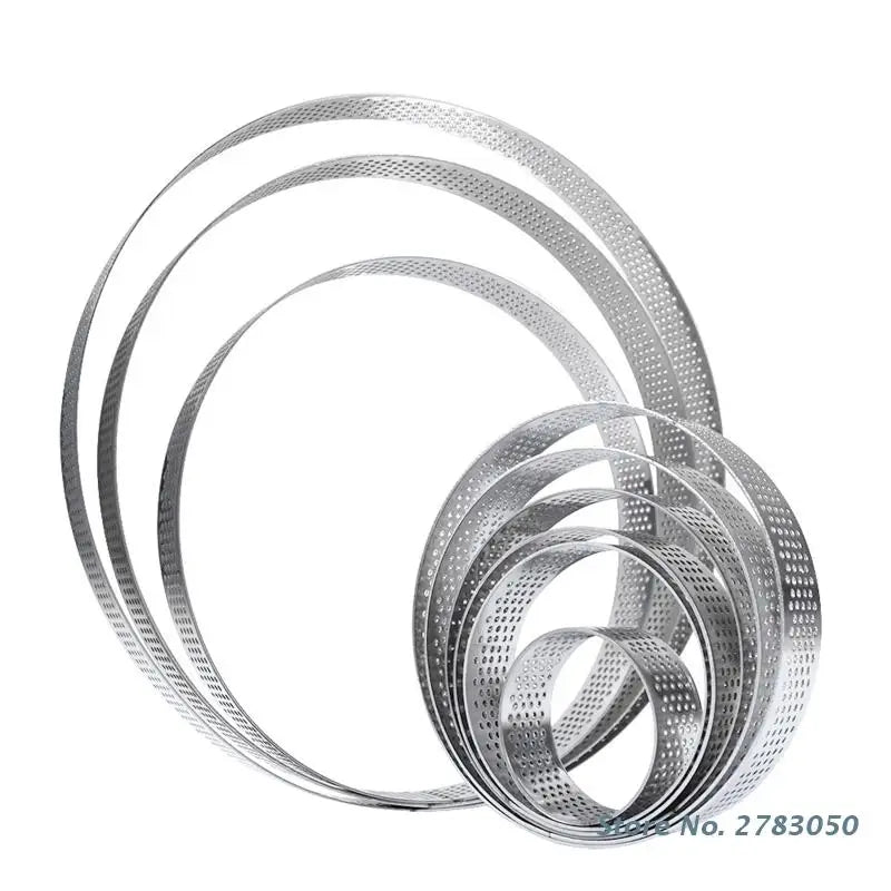 Anneau de tarte circulaire pour Dessert français, en acier inoxydable, perforé, tarte aux fruits, Quiche, moule à Mousse, de cuisine, 9 tailles, 1 pièce