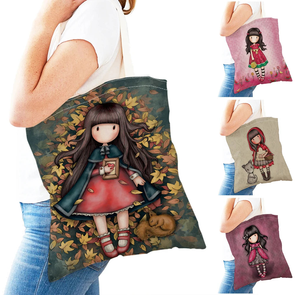 Conte de fées monde belle enfant cadeau sacs à provisions mignon dessin animé fille Double impression réutilisable toile Shopper sac dame sac à main fourre-tout
