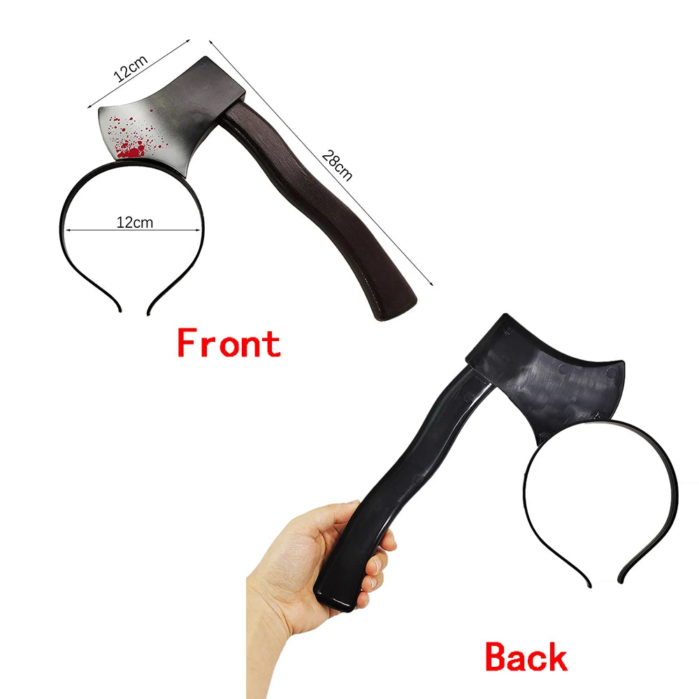 Cerceau de cheveux de sang d'horreur d'Halloween, faux couteau de scies de hache, accessoire déguisement