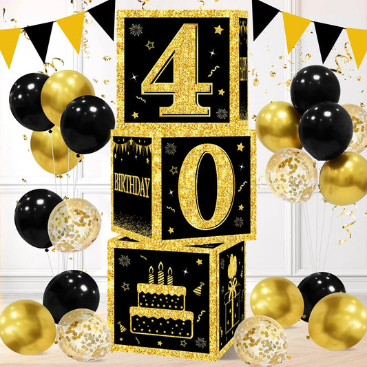 Boîte à chiffres noire et dorée pour décoration de fête d'anniversaire, fournitures pour enfant et adulte, 18, 30, 40, 50 ans