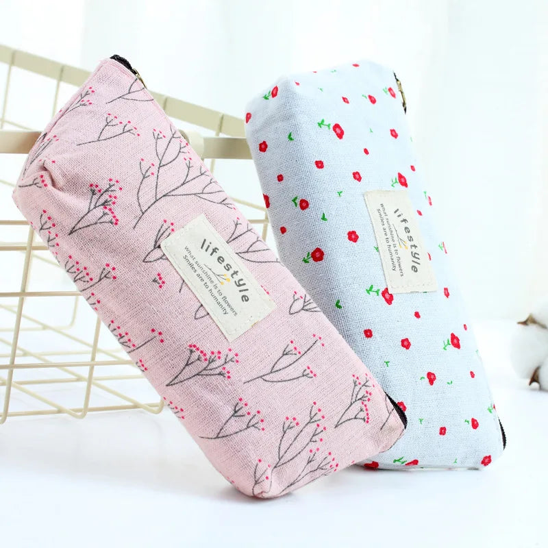 Étuis à crayons en toile avec fermeture éclair, sac à stylos en tissu, fournitures scolaires, fleur mignonne Kawaii, joli arbre, livraison gratuite