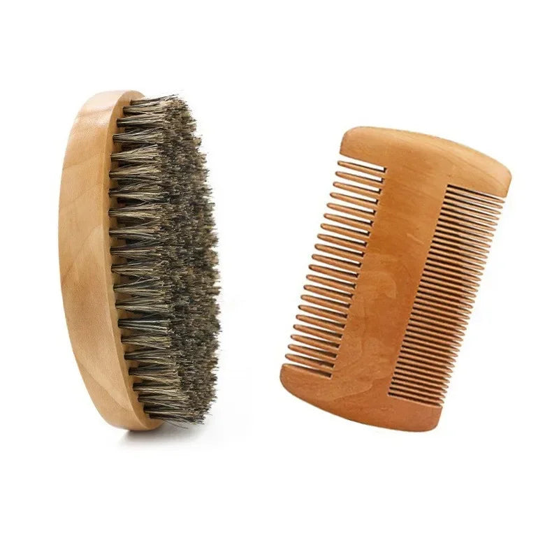Ensemble de pinceaux de rasage pour hommes, poils de sanglier portables, brosse à barbe naturelle pour le nettoyage du visage, outil de coiffure