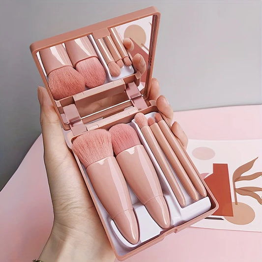 Ensemble de pinceaux de maquillage portables 5 pièces avec miroir-Kit de voyage pliable, Mini ensemble de pinceaux de maquillage ensemble de pinceaux de maquillage de voyage