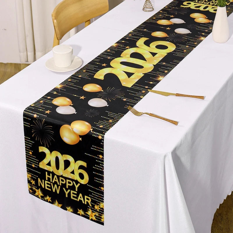 Chemin de Table bonne année 2026, feux d'artifice, Champagne, couverture de Table en Polyester pour fête du nouvel an, décorations de Table à manger