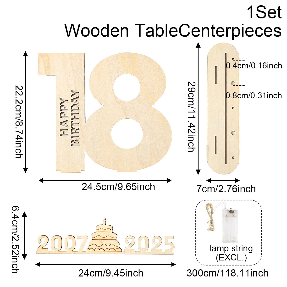 Décor de fête d'anniversaire en bois avec lumière LED, chiffres et lettres, fournitures de fête, faveurs pour adultes, 30 ans, 40 ans, 50 ans