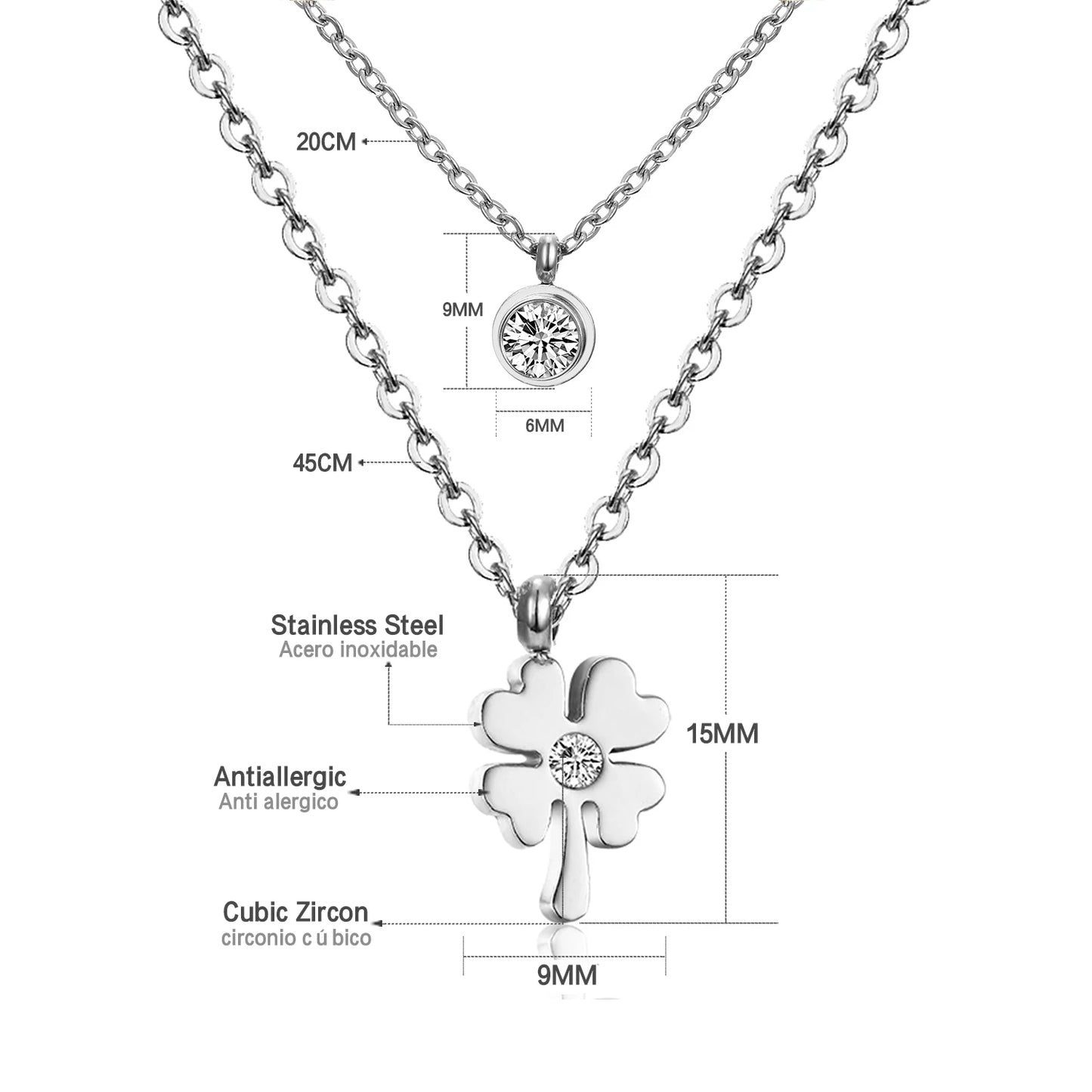 Collier multi rang acier inoxydable,colliers à pendentif Double couche en Zircon cubique pour femmes, bijoux dorés de luxe, ras du cou, en acier inoxydable