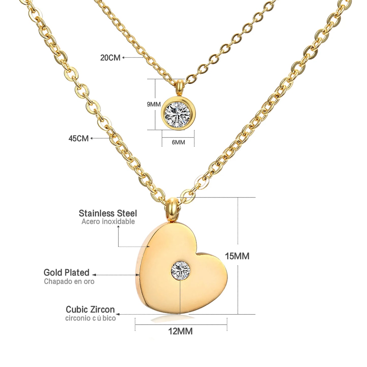 Collier multi rang acier inoxydable,colliers à pendentif Double couche en Zircon cubique pour femmes, bijoux dorés de luxe, ras du cou, en acier inoxydable
