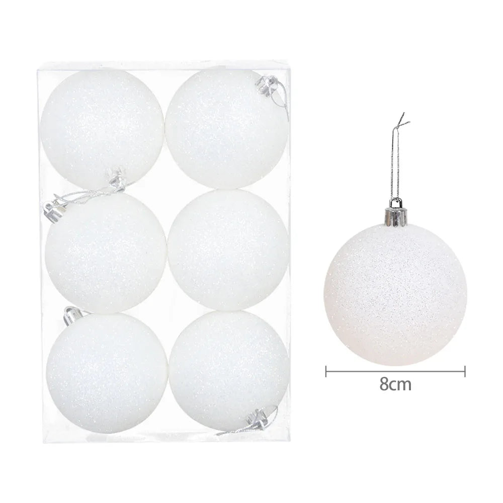 Boules de noël blanches suspendues pour arbre de noël, 12/6 pièces, boules de noël à paillettes, pendentifs