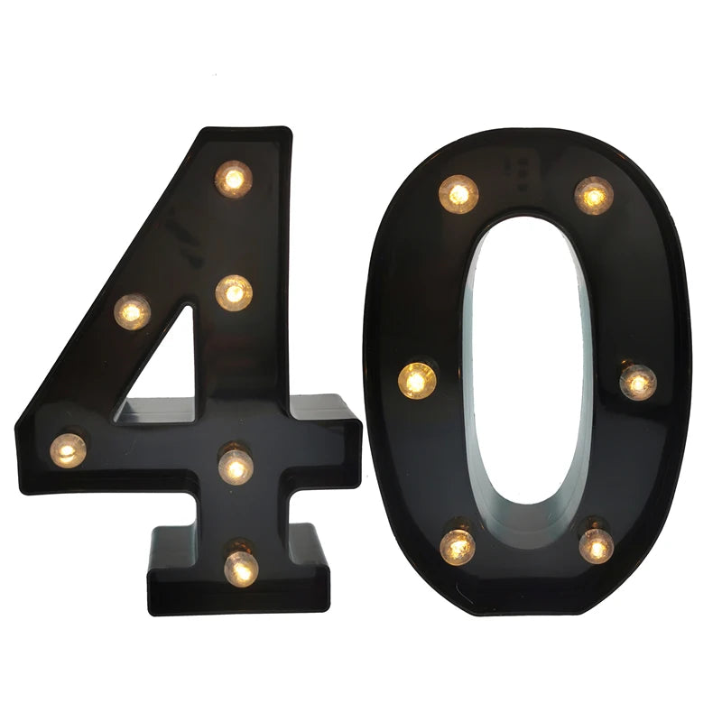 2 pièces 18 21st 30th 40th 50th 60th noir numéro LED chaîne veilleuse lampe joyeux adulte anniversaire fête décoration