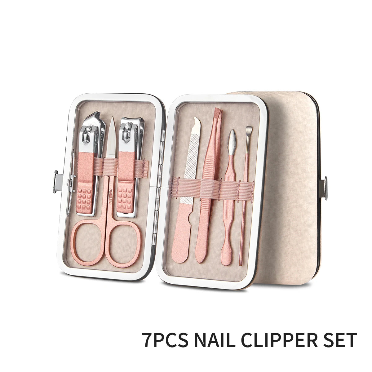 7/16/28 pièces ensemble de coupe-ongles ensemble de manucure professionnel ciseaux de pédicure en acier inoxydable outil de toilettage avec étui de voyage rose