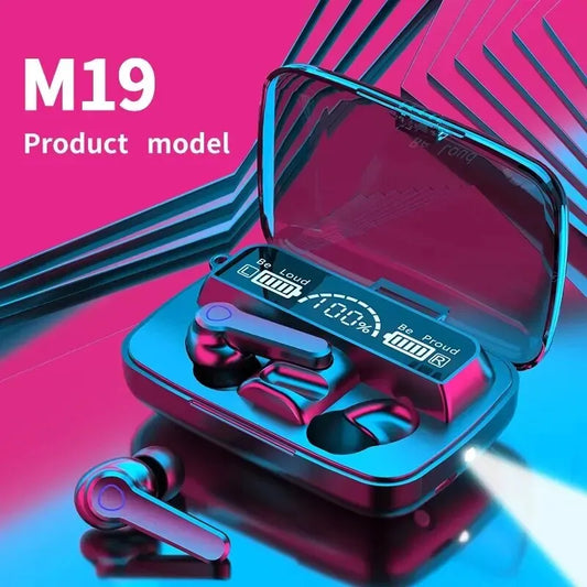 Casque Bluetooth sans fil M19 TWS, prise en charge du jeu, antibruit, tactile, intra-auriculaire, mini banque d'alimentation d'urgence