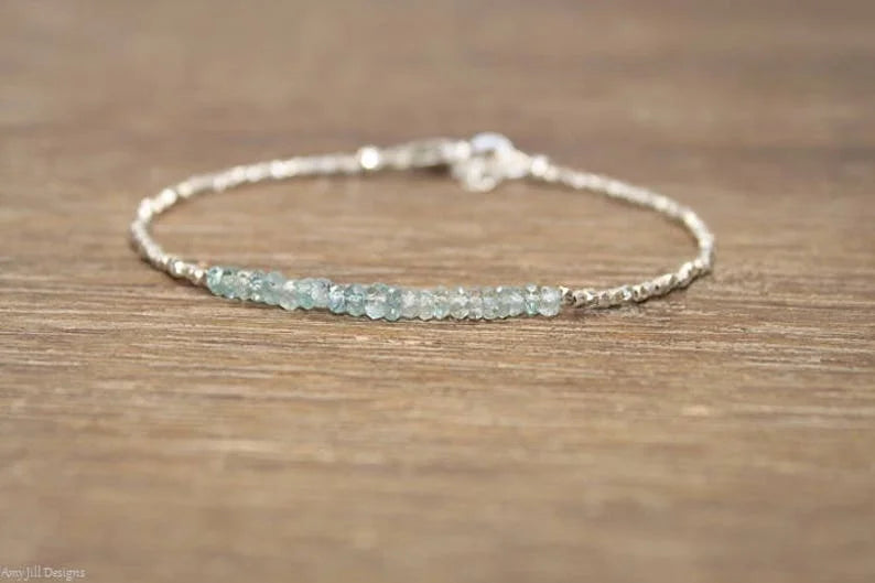 Bracelet en Zircon bleu, perles de la tribal Hill, Zircon à empiler, pierre de naissance de décembre, bijoux en pierres précieuses