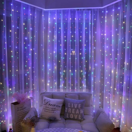 Guirlande de rideau 6x3M/3x3m sur la fenêtre, alimentation USB, guirlande lumineuse féerique avec télécommande, guirlande de nouvel an, lumières Led, décoration de noël