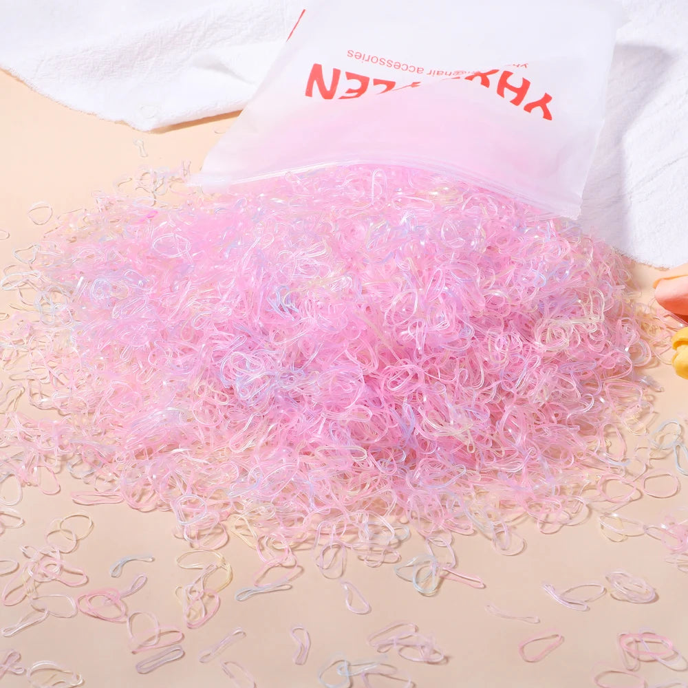 Lot de 500/1000/2000 élastiques à cheveux jetables colorés pour filles, serre-têtes pour queue de cheval, accessoires pour cheveux