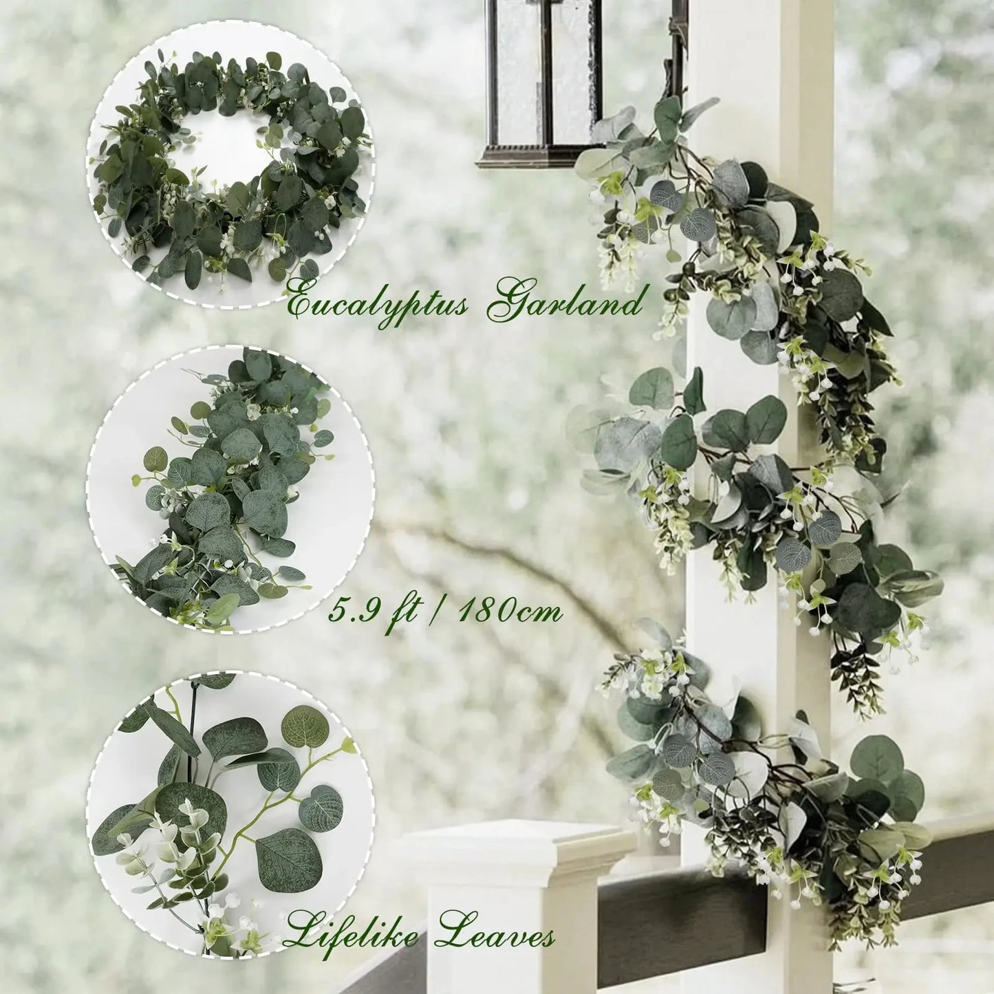 Guirlande de feuilles d'eucalyptus artificielles, 1 pièce, fausse plante verte, vignes de printemps avec fleurs blanches, baies pour décoration de fête de mariage à domicile
