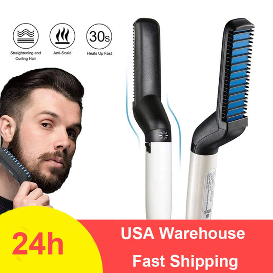 Lisseur de barbe électrique pour hommes, peigne chauffant, rapide, brosse de coiffage