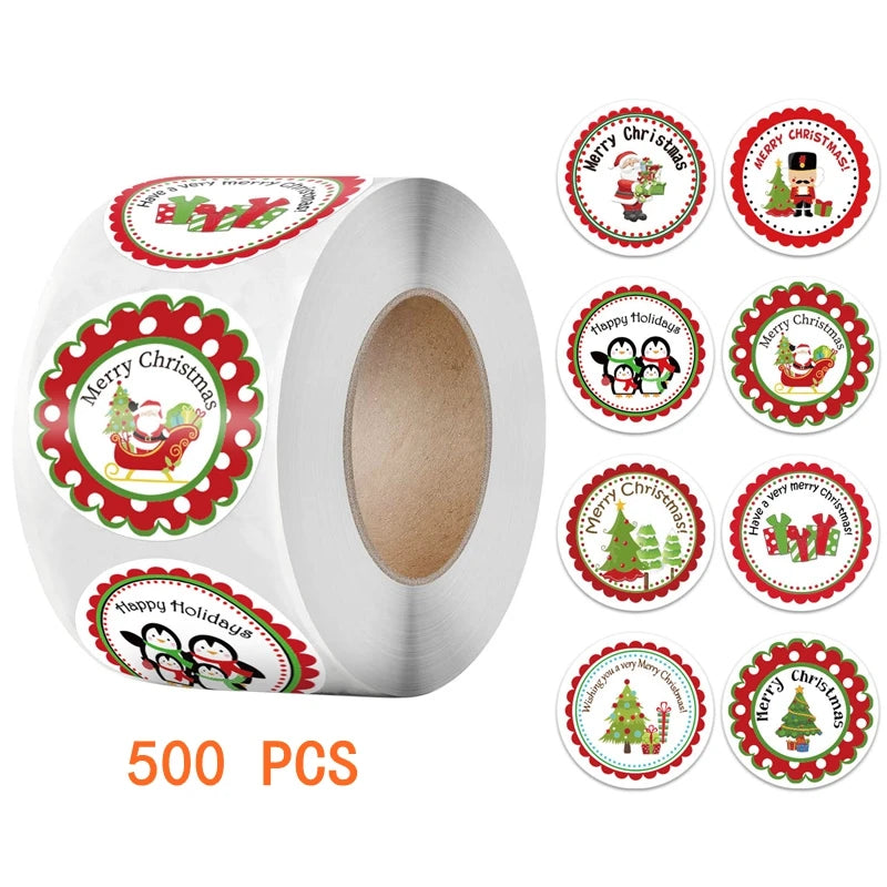 Autocollants de Noël bonhomme de neige animaux mignons, étiquettes décoratives d'arbres, emballage de boîte-cadeau, 500 pièces