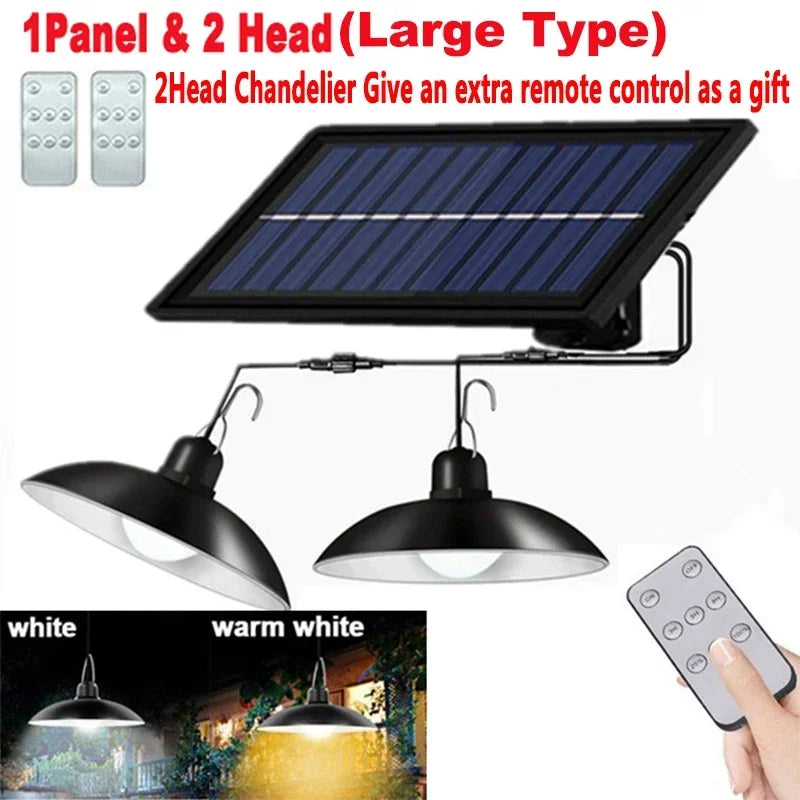 Lampe LED suspendue solaire d'extérieur, étanche, lustre à Double tête, décorations avec télécommande pour hangar intérieur, salle de grange