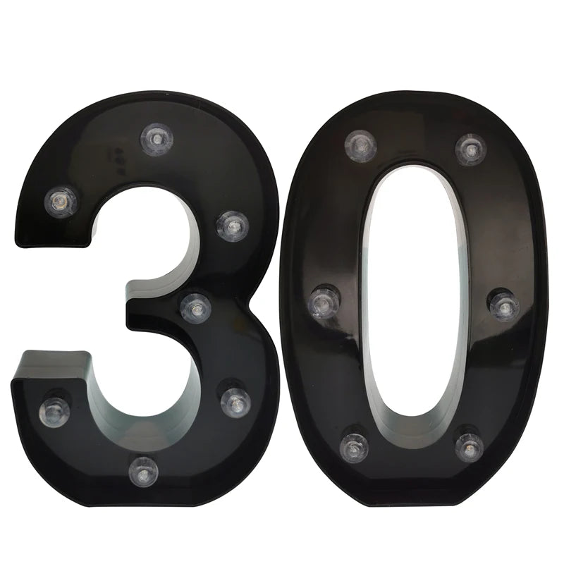 2 pièces 18 21st 30th 40th 50th 60th noir numéro LED chaîne veilleuse lampe joyeux adulte anniversaire fête décoration