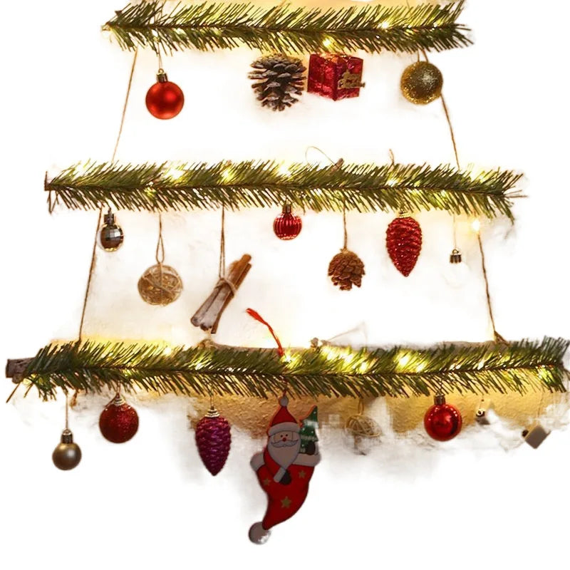 110 cm forme d'arbre de Noël avec lumières lumineuses boules de noël pendentif mural pomme de pin