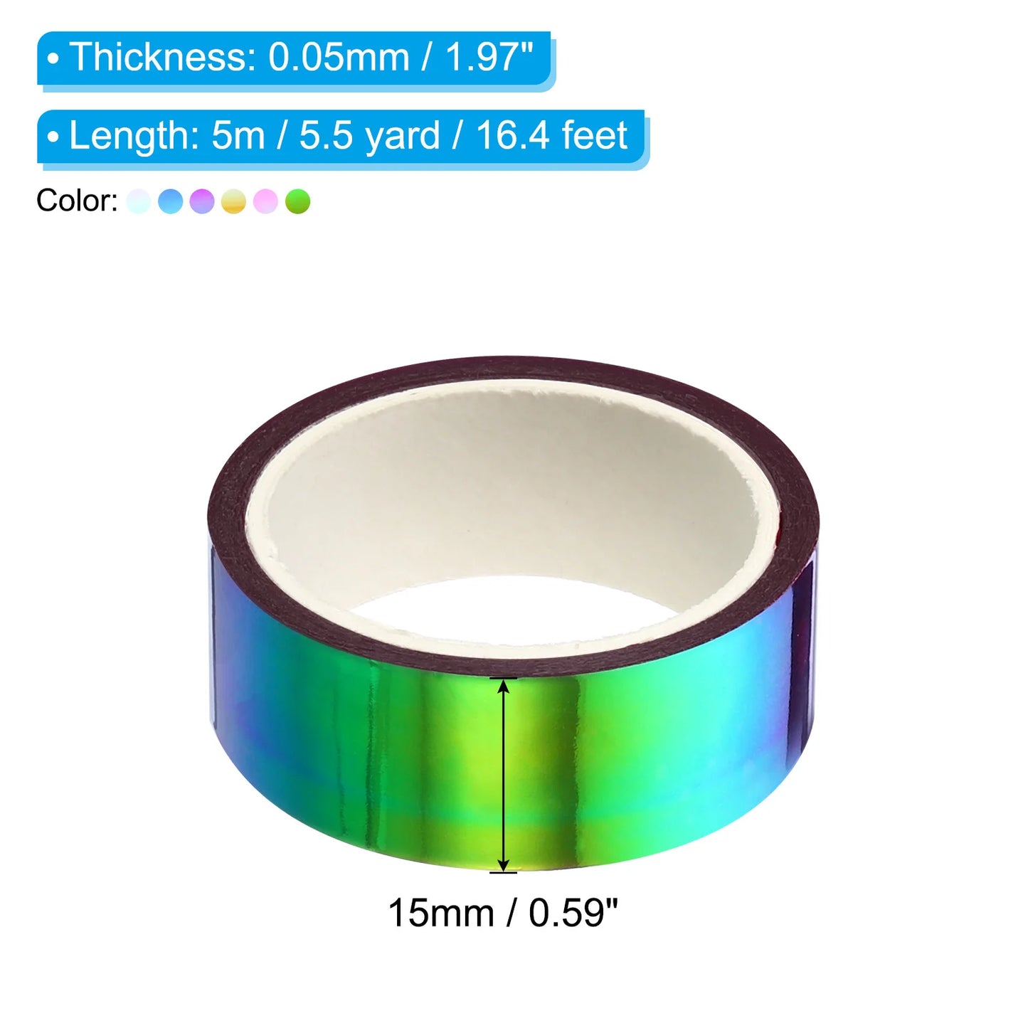 Rouleau de ruban métallique auto-adhésif holographique, 6 rouleaux de 15mm x 5m, autocollant de masquage métallique pour miroir, décoration, ruban de masquage pour Scrapbooking
