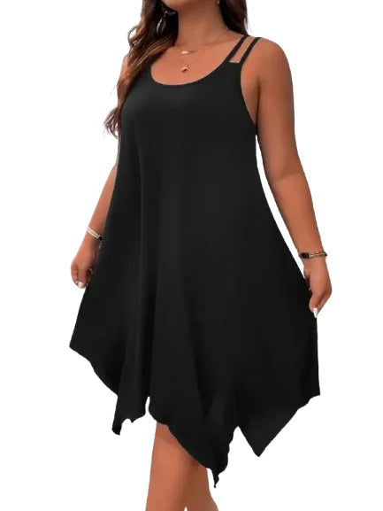 Grande taille femmes solide à bretelles ourlet asymétrique t-shirt robe mi-longue dames sans manches décontracté ample vacances d'été robe d'été XL-5XL