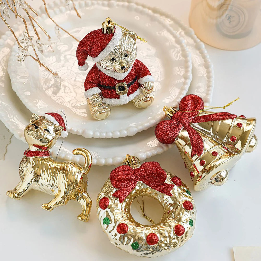 Ornements d'arbre de Noël, cloche d'ours en or, pendentifs suspendus pour arbre de Noël