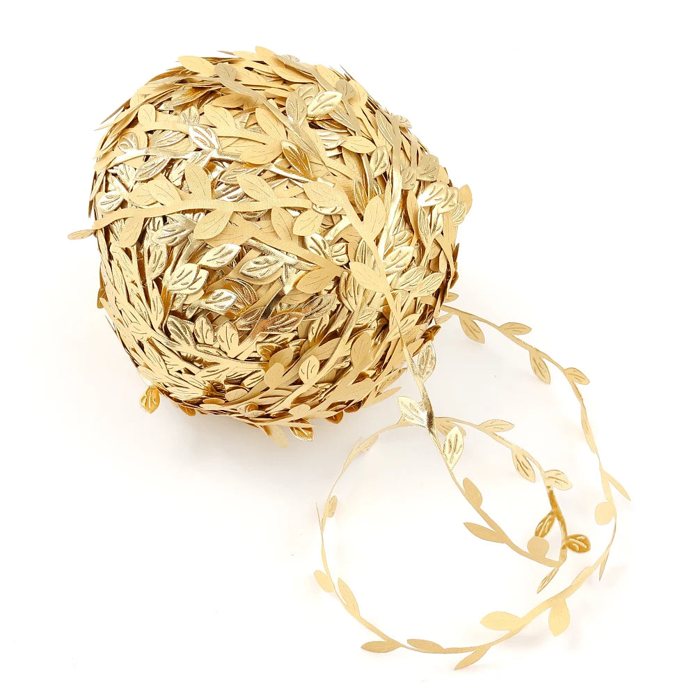 Feuilles artificielles en soie, 5 mètres, vertes et dorées, pour décoration de boîte de mariage, feuillage, scrapbooking, couronne artisanale