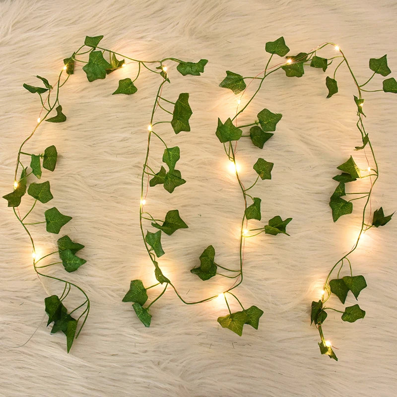 2/5/10M feuilles de soie fausse Creeper feuille verte lierre vigne LED chaîne lumières pour la maison mariage suspendus guirlande plantes artificielles décor