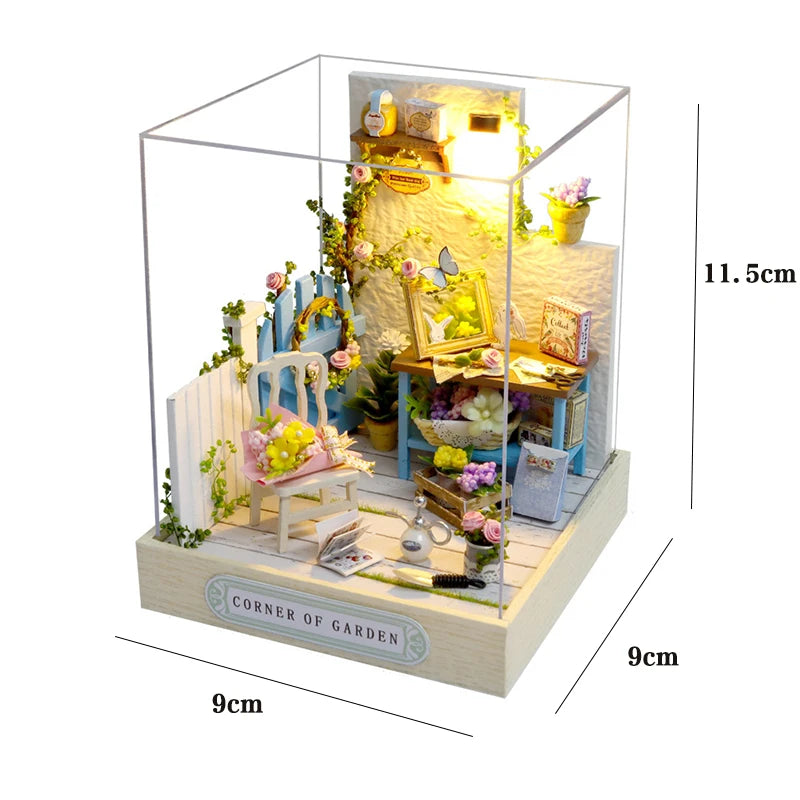 Mini maison de poupée en bois avec meubles, Kit d'éclairage, accessoires miniatures, jouets en bois faits à la main, cadeaux d'anniversaire, bricolage