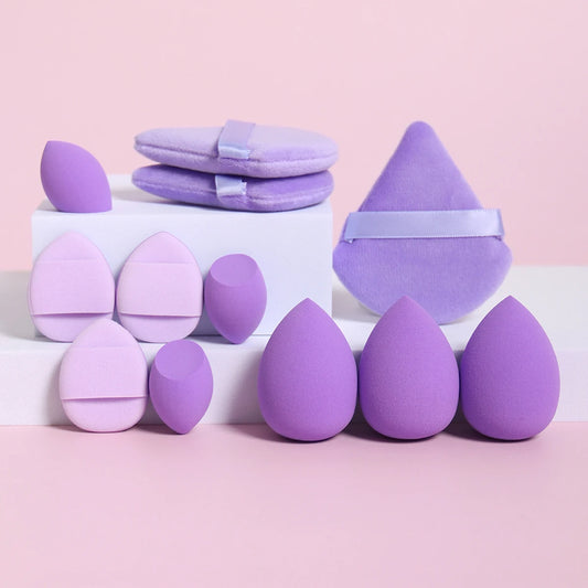 Ensemble d'éponges de maquillage polyvalentes, faites de 3 bouffées de poudre adt, 3 mini bouffées de coussin d'air, 3 œufs de beauté et 3 mini beauté, 12 pièces