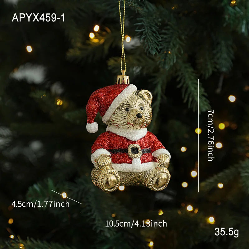 Ornements d'arbre de Noël, cloche d'ours en or, pendentifs suspendus pour arbre de Noël