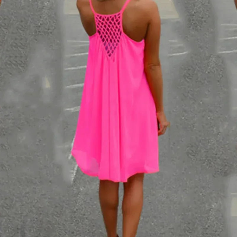Robe de plage ample et décontractée pour femmes, Mini, sans manches, bretelles Spaghetti, ajouré, vêtements pour filles, moulante, été