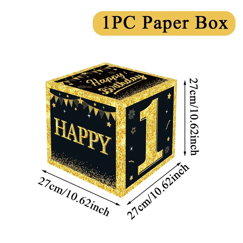 Boîte à chiffres noire et dorée pour décoration de fête d'anniversaire, fournitures pour enfant et adulte, 18, 30, 40, 50 ans