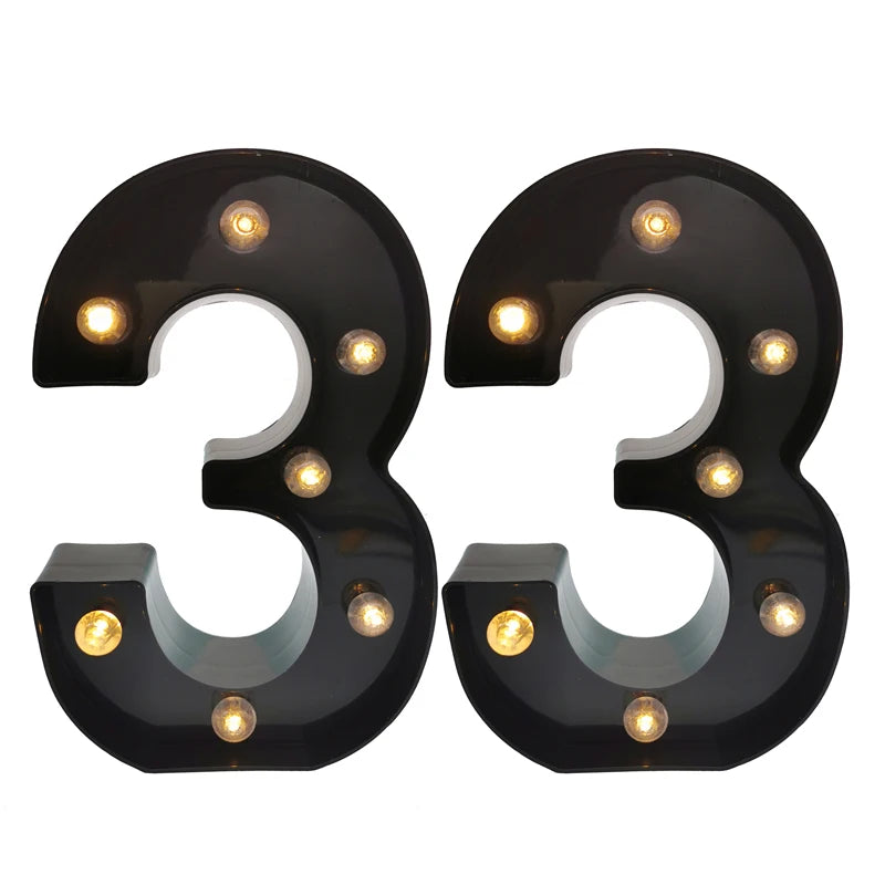 2 pièces 18 21st 30th 40th 50th 60th noir numéro LED chaîne veilleuse lampe joyeux adulte anniversaire fête décoration