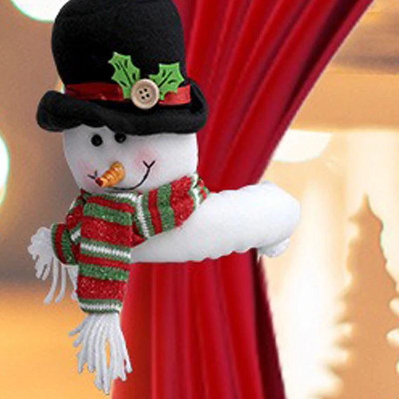 Rideau de noël avec boucle, père noël, bonhomme de neige, élan, décor de joyeux noël, bonne année pour la maison