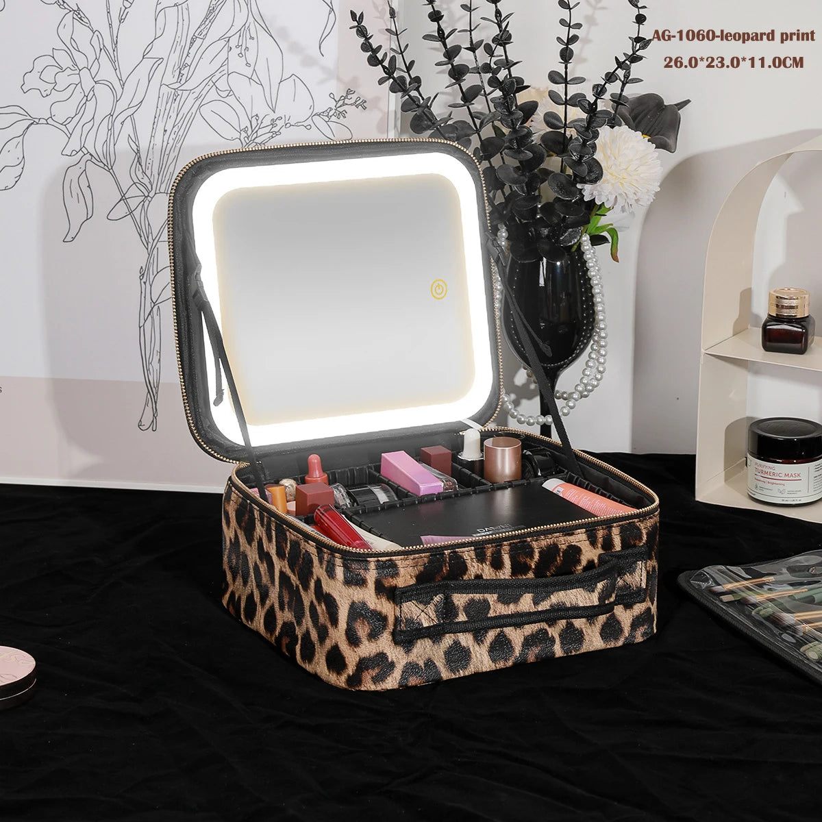Boîte de rangement de voyage Portable pour cosmétiques, avec sacs de vanité rechargeables Led 2000mAh, étui de maquillage avec miroir lumineux Led