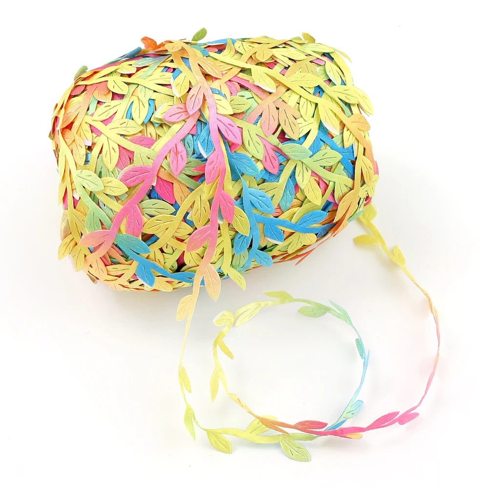 Feuilles artificielles en soie, 5 mètres, vertes et dorées, pour décoration de boîte de mariage, feuillage, scrapbooking, couronne artisanale