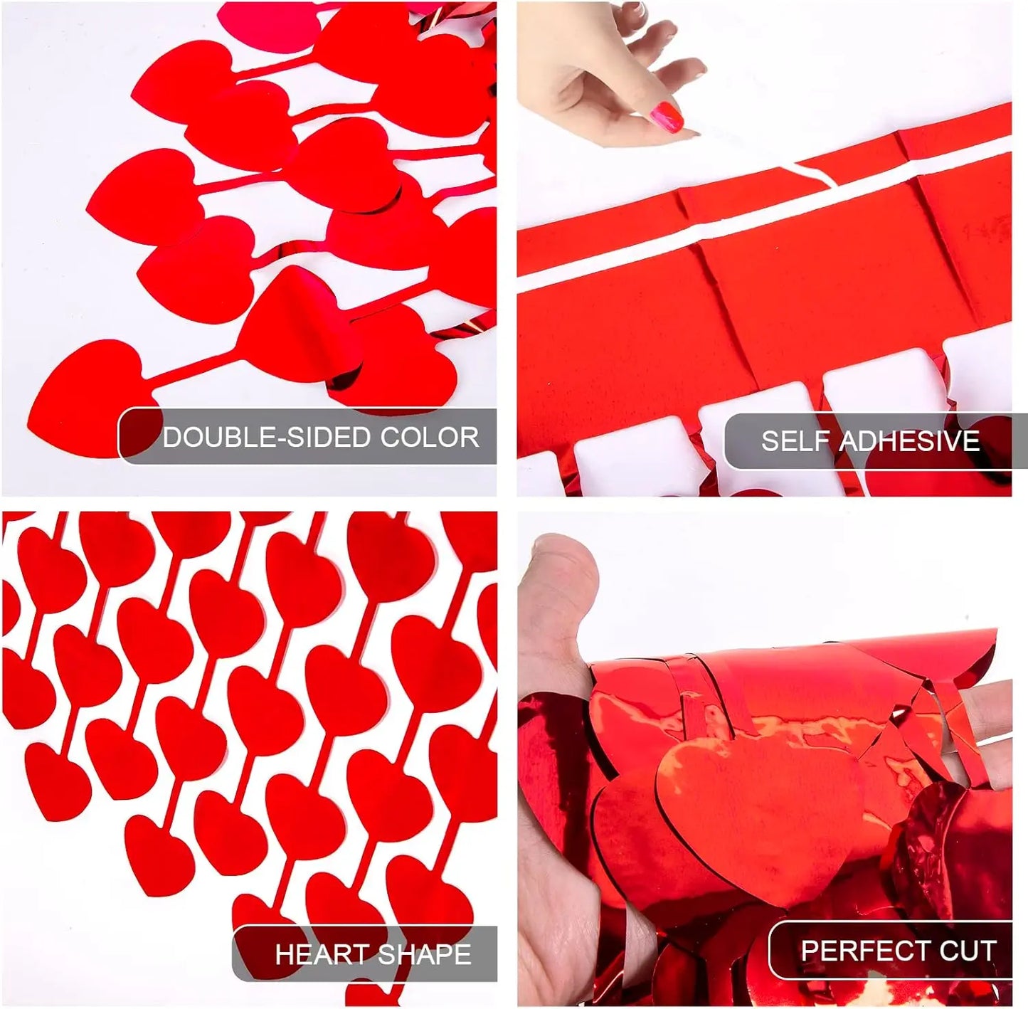 4 paquets 39x79 pouces rouge coeur forme guirlandes feuille frange rideau saint valentin