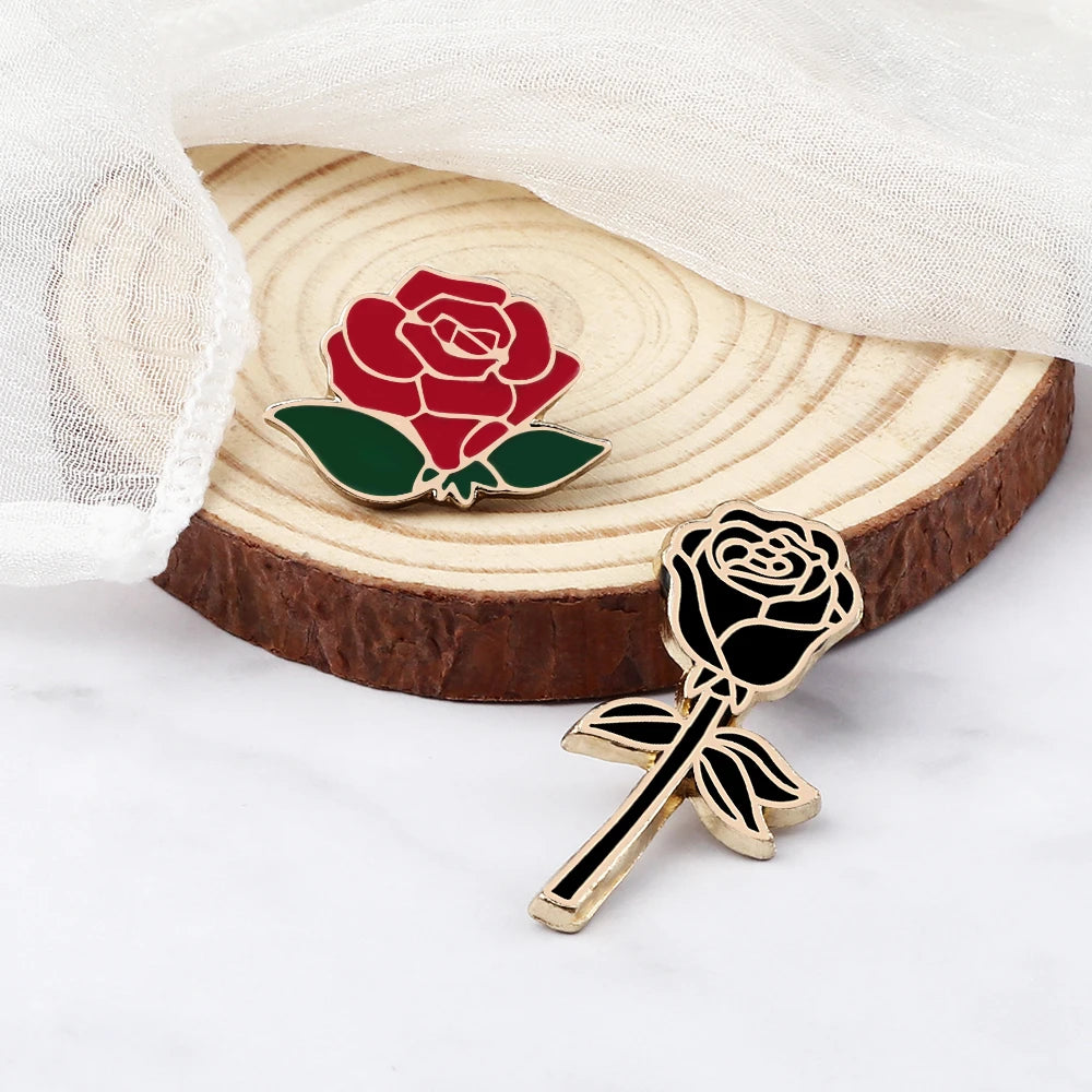 Broches romantiques pour Couple, Rose rouge et noire