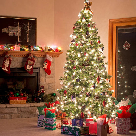 Sapin de Noël en sapin Élvert avec éclairage LED, matériau PVC, support en bois, 6/7 pointes, sans lumières, fédération 510/600, hiver